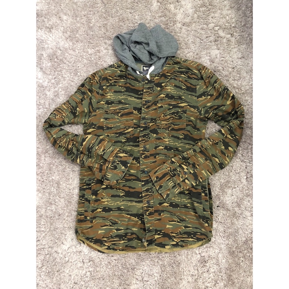 Camo button down with hood